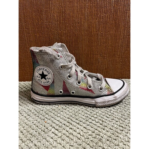 Converse All Star Kids Size 11 Silver Rainbow High Tops Shoes - Picture 4 of 6